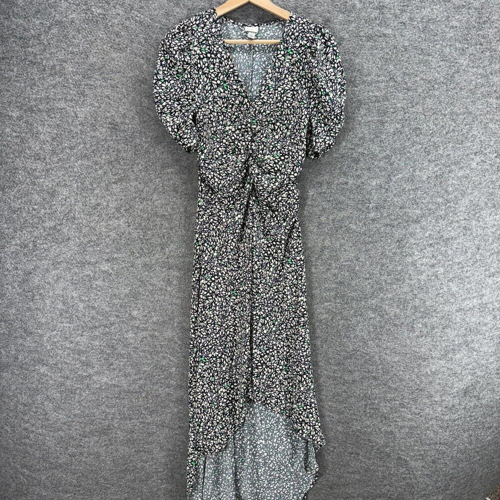 A New Day Dress Women S Small Black Floral Maxi Long V-Neck Short Sleeve Casual